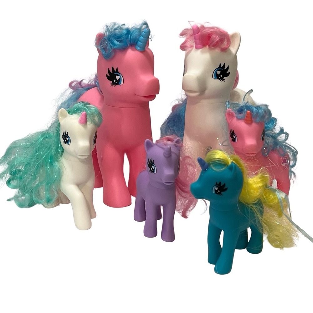 Lot of 6 Colorful Unicorn Pony Horse Dolls Figures Brushable Hair Mixed Sizes